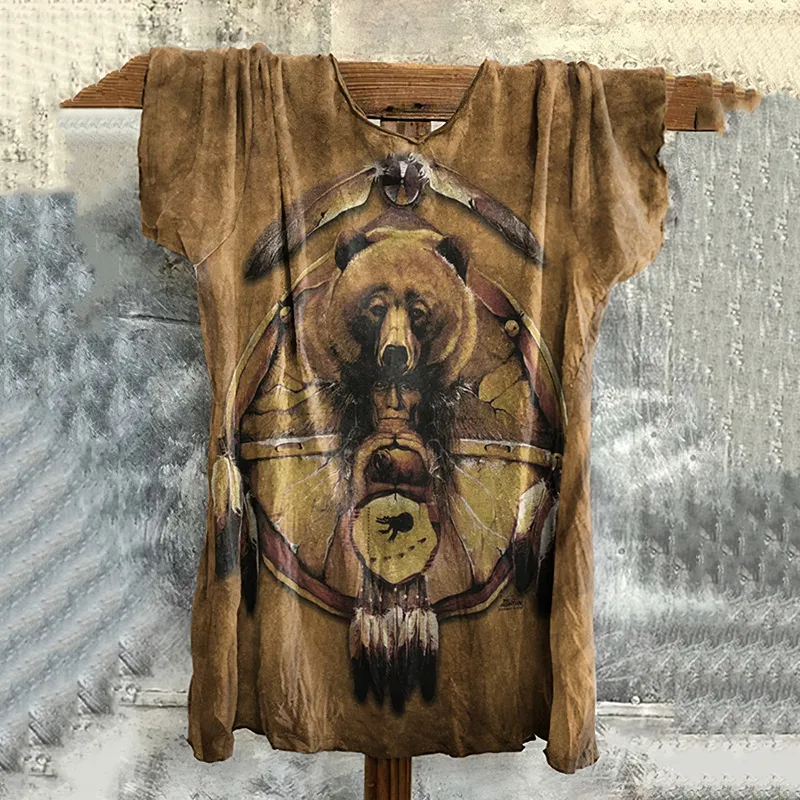 Aboriginal Bear Print Women'S Round Neck T-Shirt