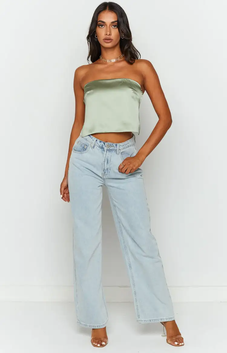 Ibiza Olive Satin Strapless Top