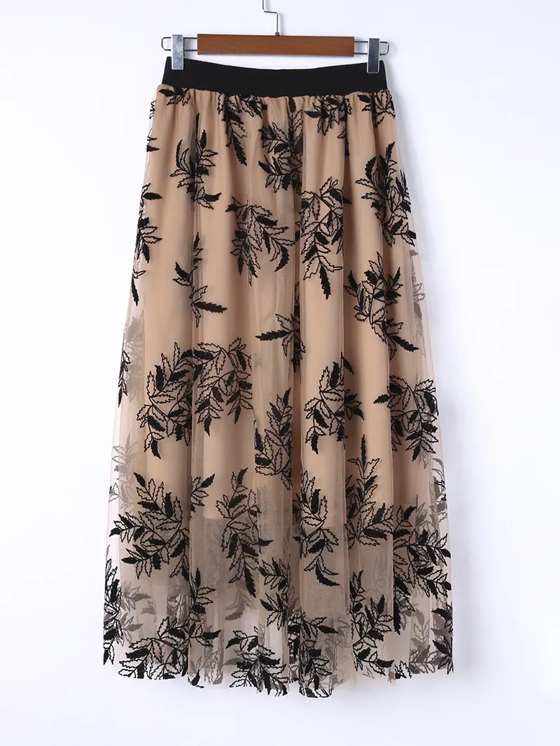 FLORAL EMBROIDERY FLARED ELEGANT SKIRTS