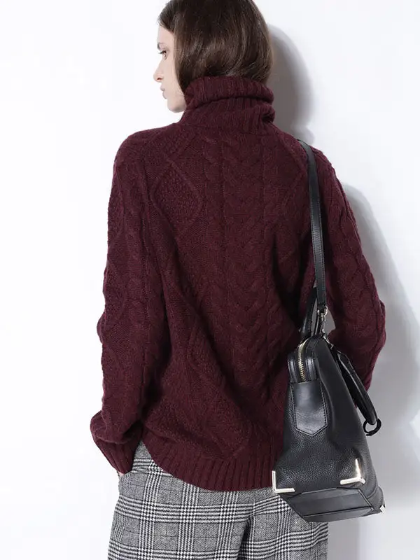 LOOSE HIGH-NECK CASHMERE SOLID COUPLE SWEATER