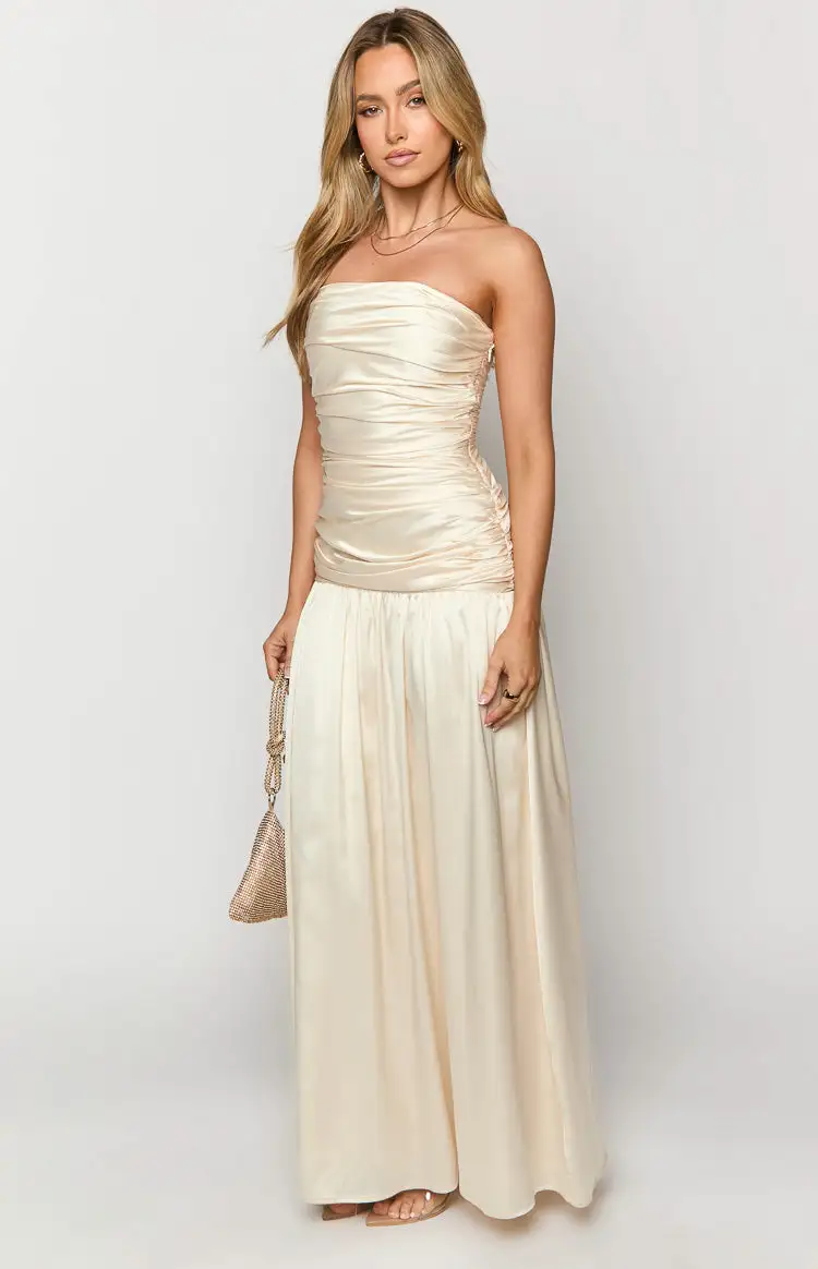 Sinclair Cream Satin Strapless Maxi Dress