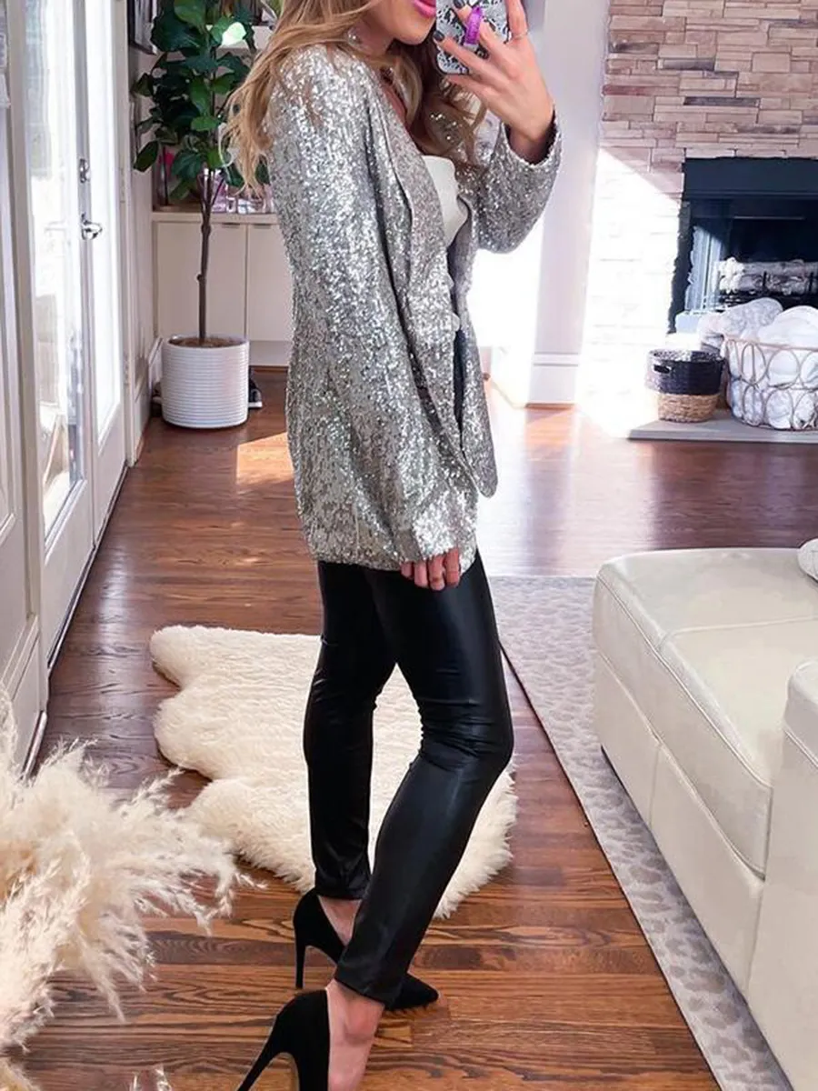 Women Casual Elegant Sequins Jacket Coat