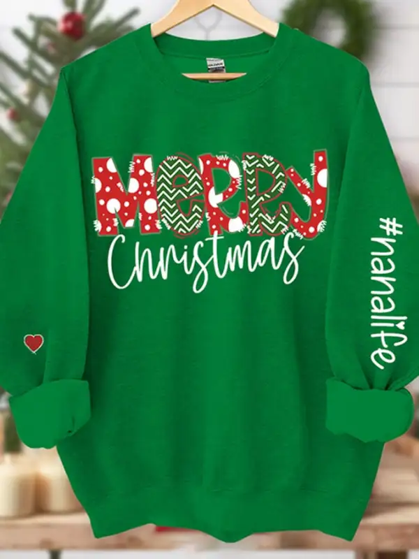 Women'S Casual Merry Chrismas Printed Long Sleeve Sweatshirt