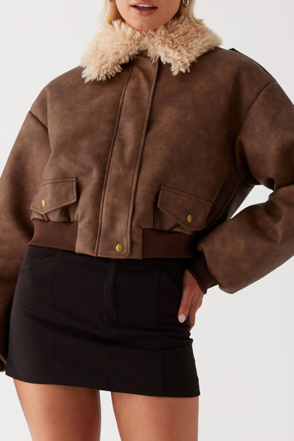 Aston Shearling Bomber Jacket - Brown