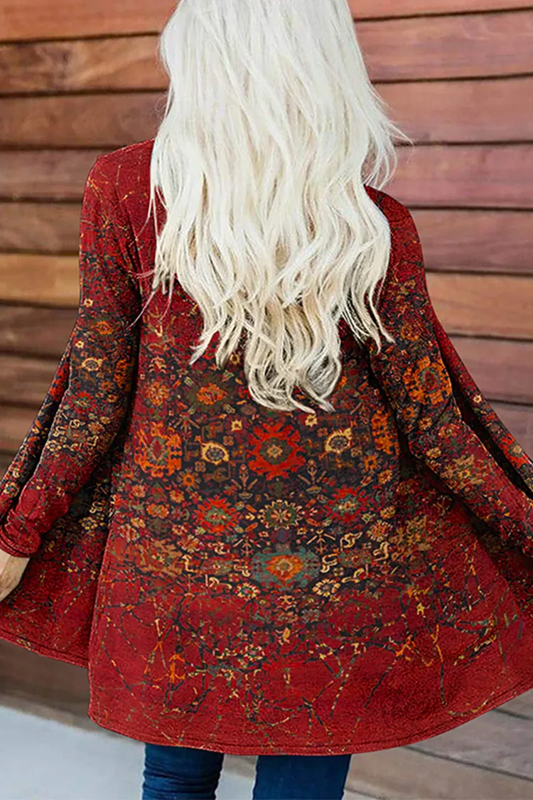 Vintage Floral Print Long Sleeve Cardigan