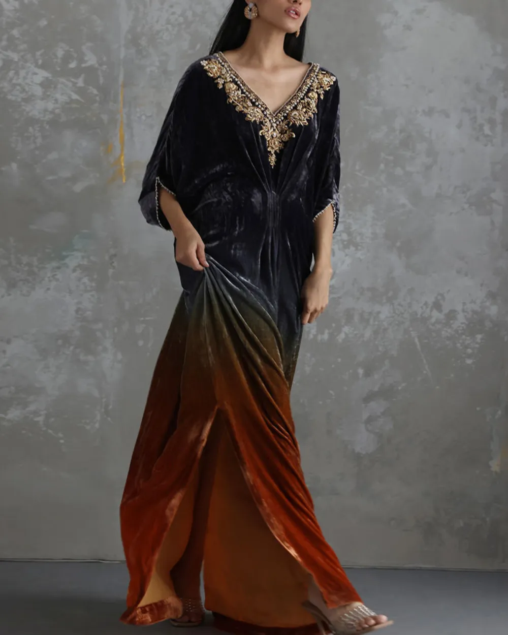 Elegant embroidered velvet kaftan