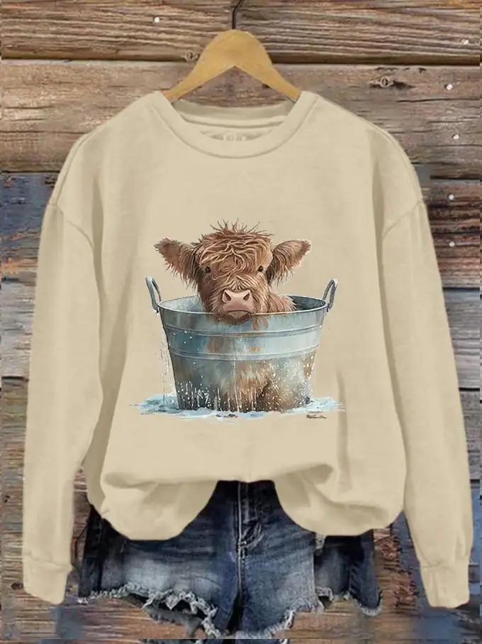 🔥Buy 3 Get 10% Off🔥🔥Buy 3 Get 10% Off🔥Women's Western Funny Highland Cow Bath Print Sweatshirt