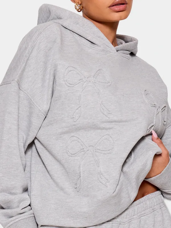 Grey Marl Embossed Bow Detail Hoodie