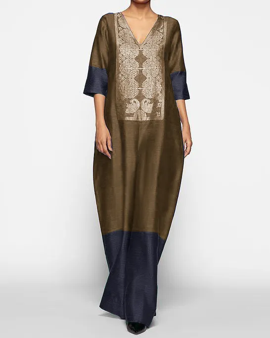 Satin embroidered kaftan dress