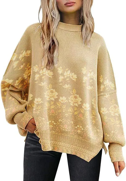 Women's Crew Neck Floral Print Sweater