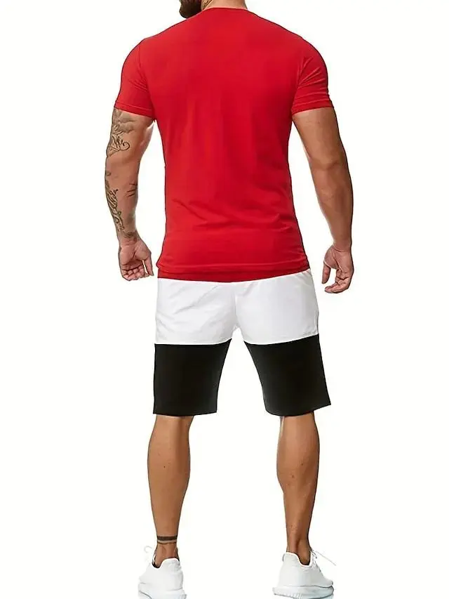 Men's T-shirt Suits Tracksuit Tennis Shirt Shorts and T Shirt Set Color Block Crew Neck Daily Wear Vacation Short Sleeves 2 Piece Clothing Apparel Gymnatics Casual