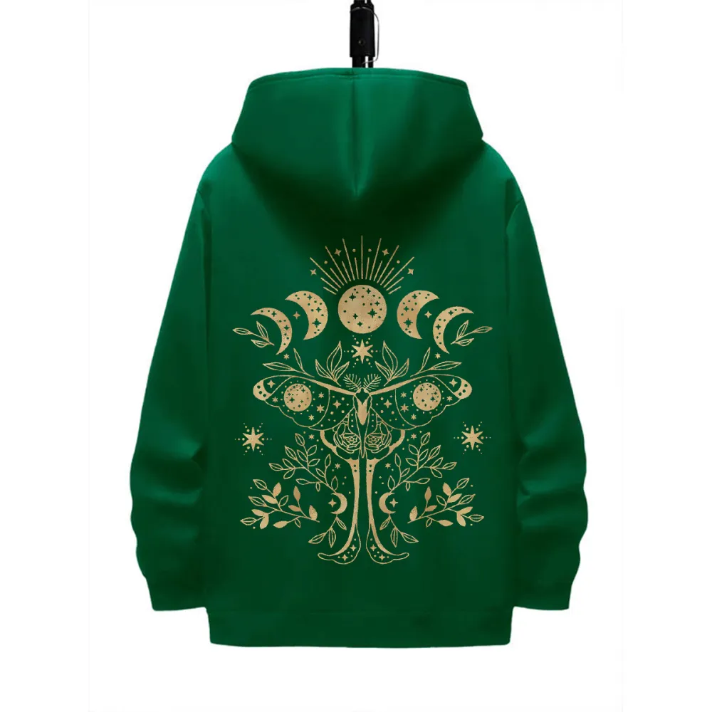 MOON BUTTERFLY DESIGNED PATTERN PRINTED HOODIE