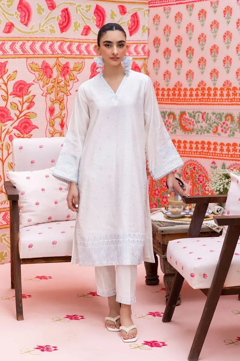 3 Piece Kurta Embroidered | Dupatta& Bottom & Tops | Color White