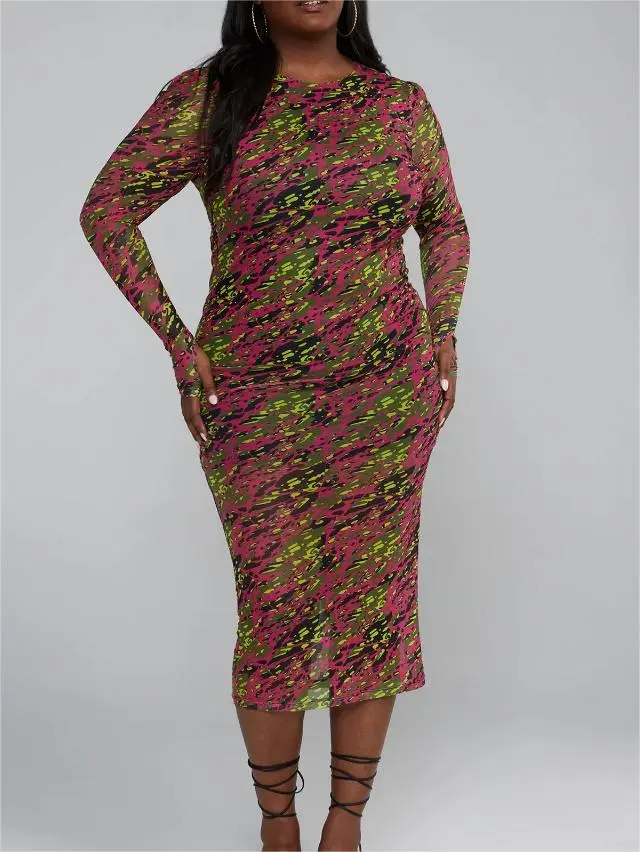 Mesh Camo Print Bodycon Dress