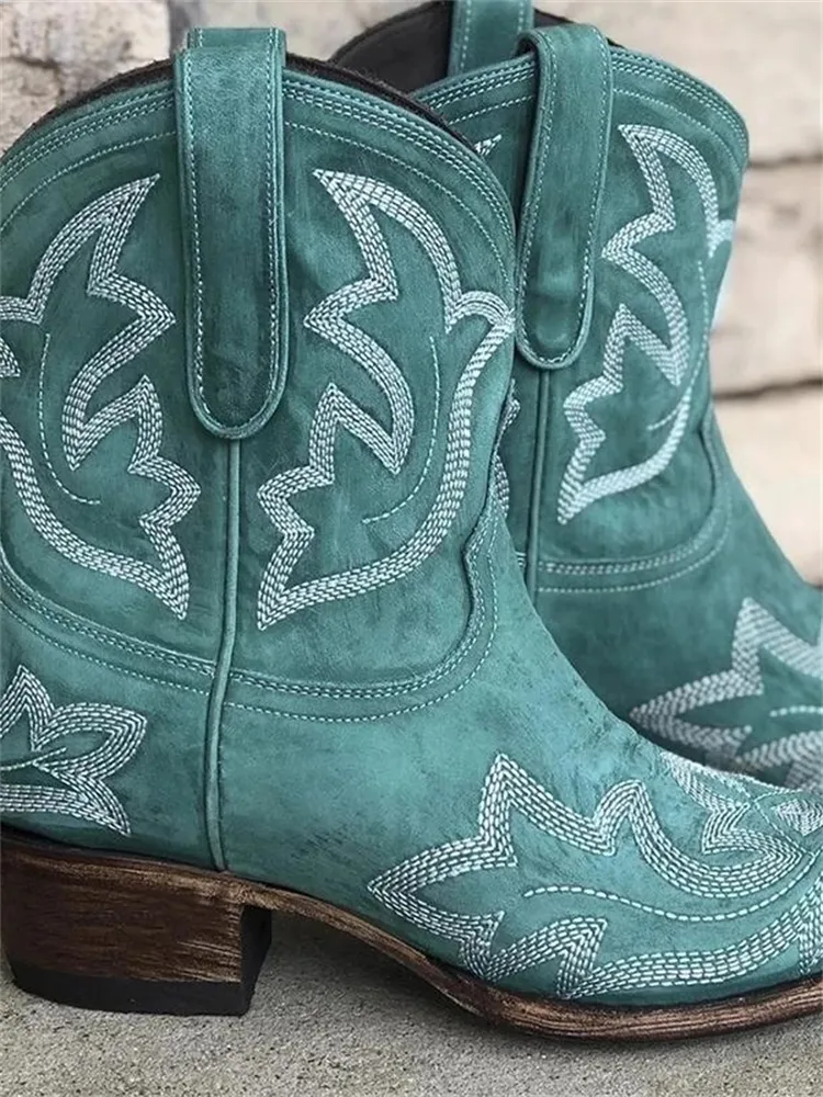 Vintage Embroidered Western Cowgirl Ankle Boots