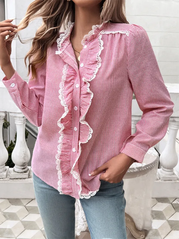 Women's Temperament Contrast Striped Shirt