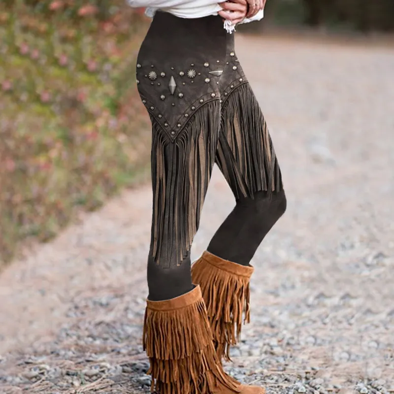 Western Tassel Print Casual Leggings