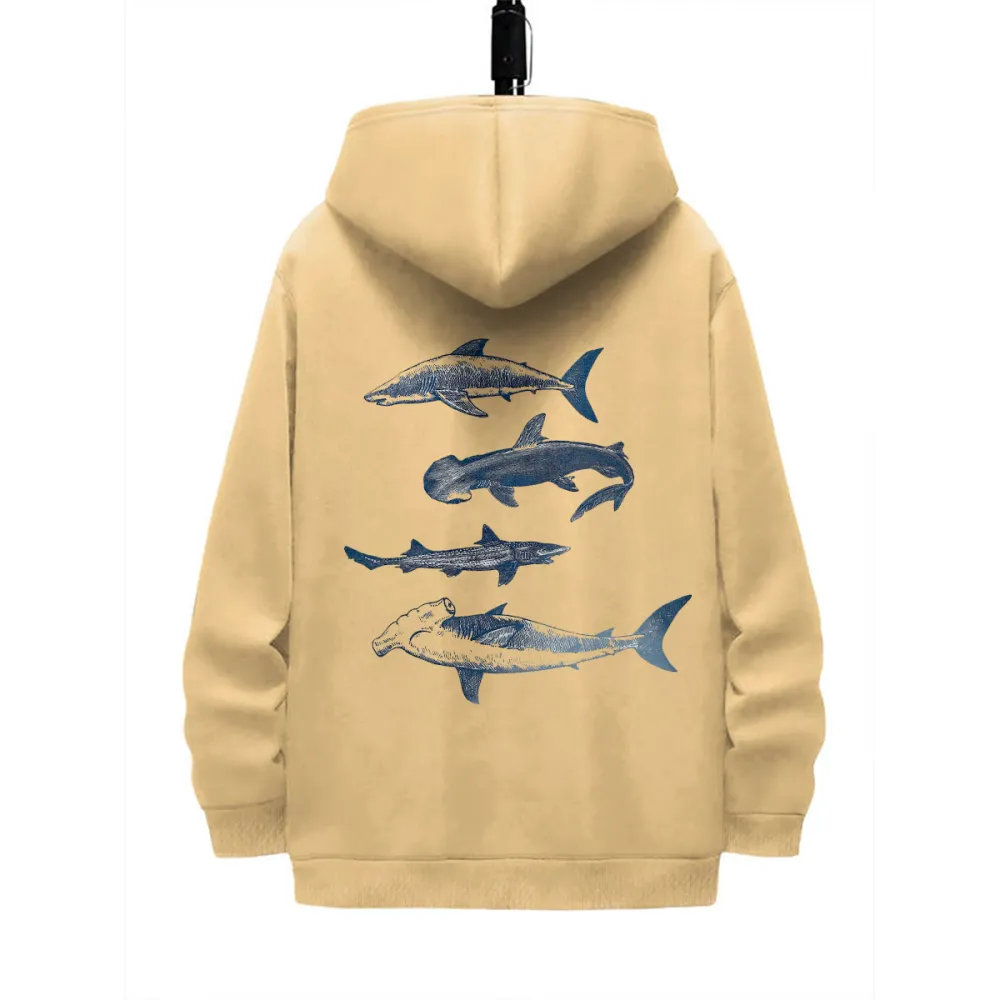 MARINE LIFE PATTERN PRINTED HOODIE