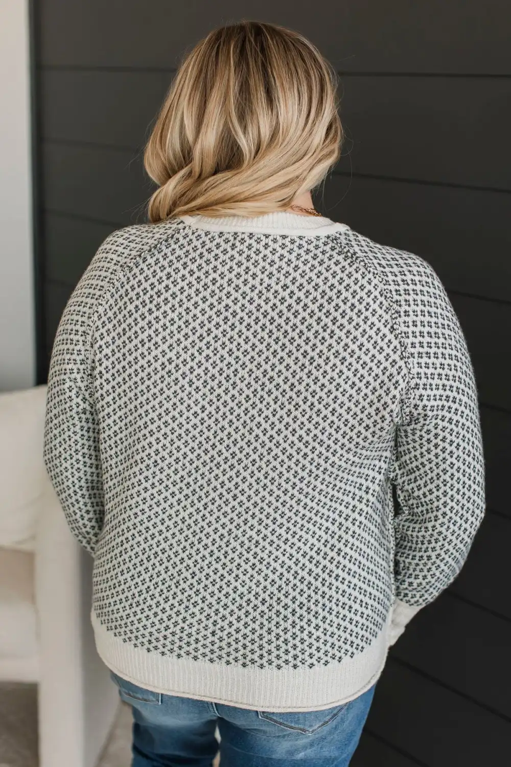 Just Stopping By Printed Knit Sweater- Cream & Charcoal