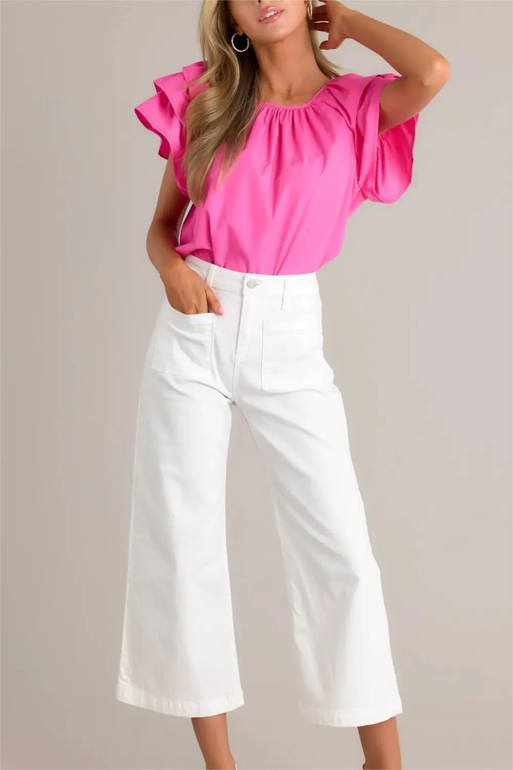 EVERYDAY RADIANCE HOT PINK RUFFLE SLEEVE TOP