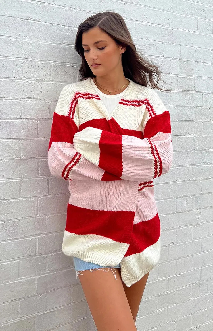 Dreamy Drift Cream Knit Striped Cardigan