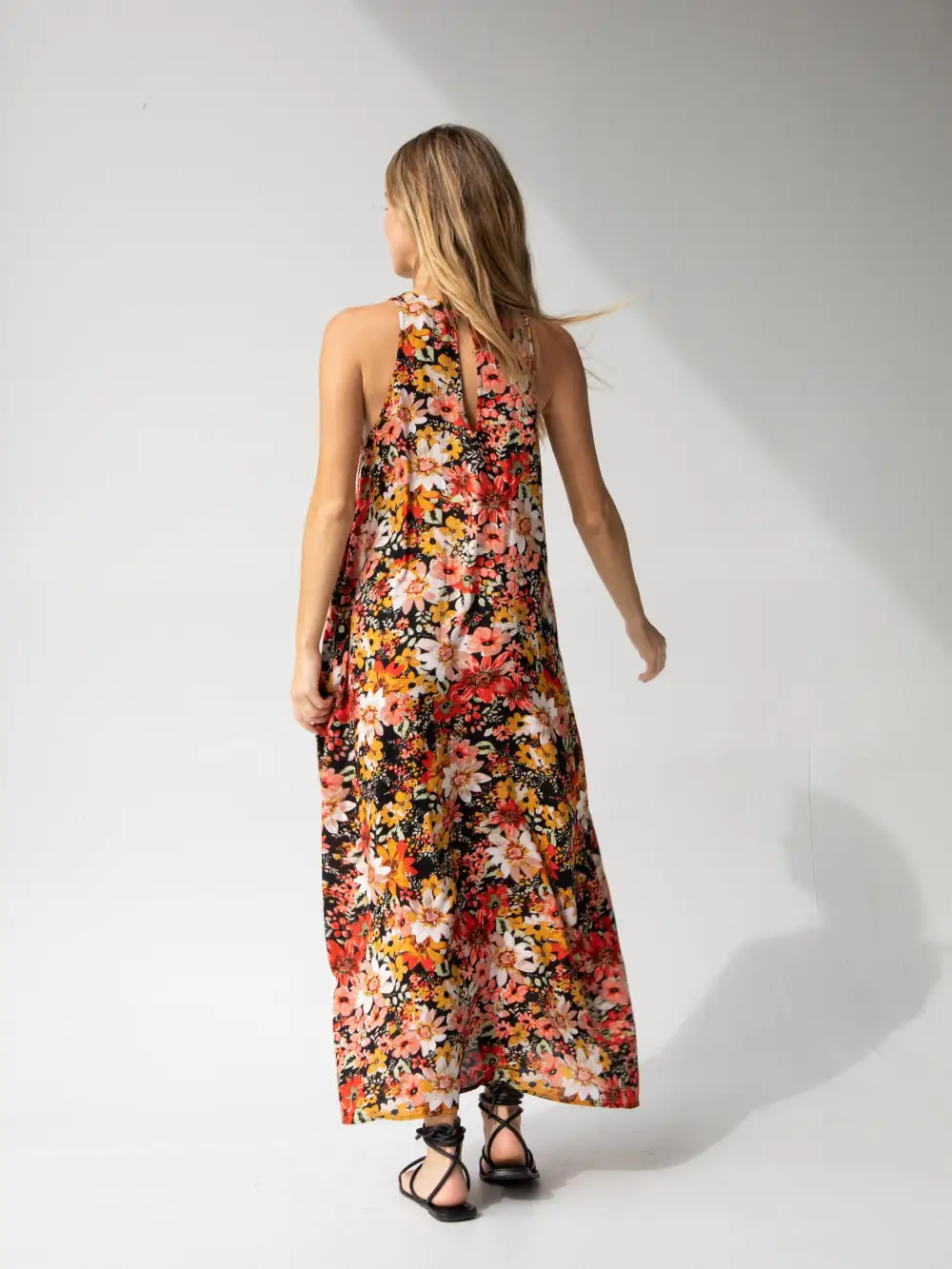 Katie Sleeveless Maxi Dress - Pink Mustard Floral