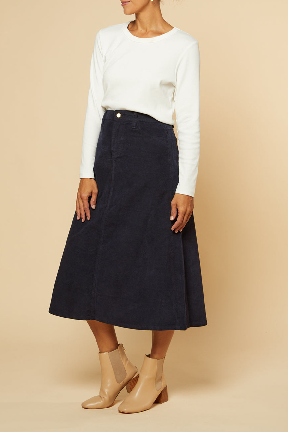 Adrift A-Line Brushed Cotton Skirt in Navy