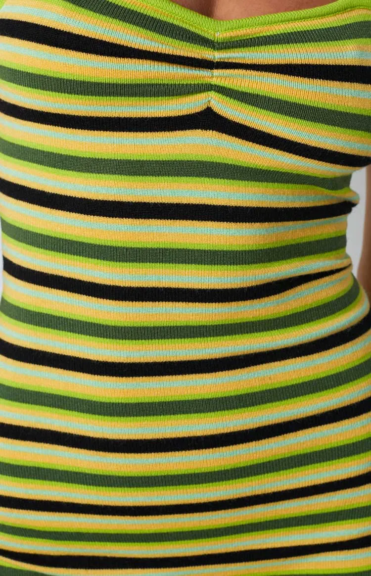 Juliette Striped Halter Dress Green