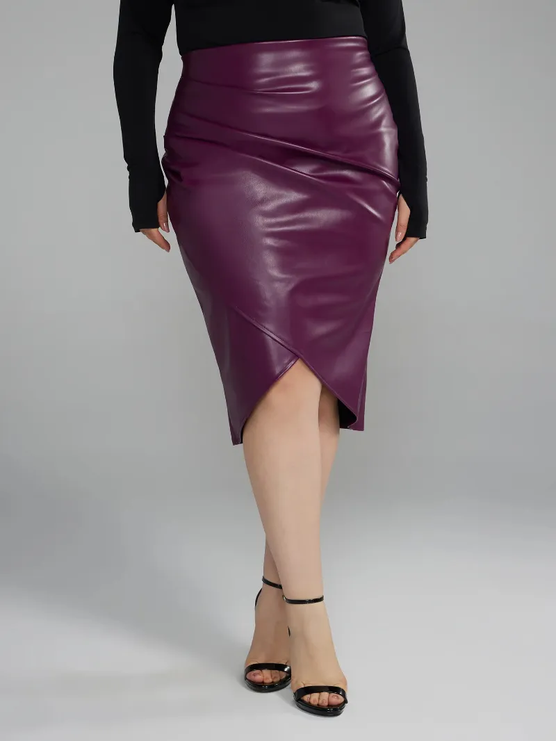 Faux Leather Ruched Wrap Skirt