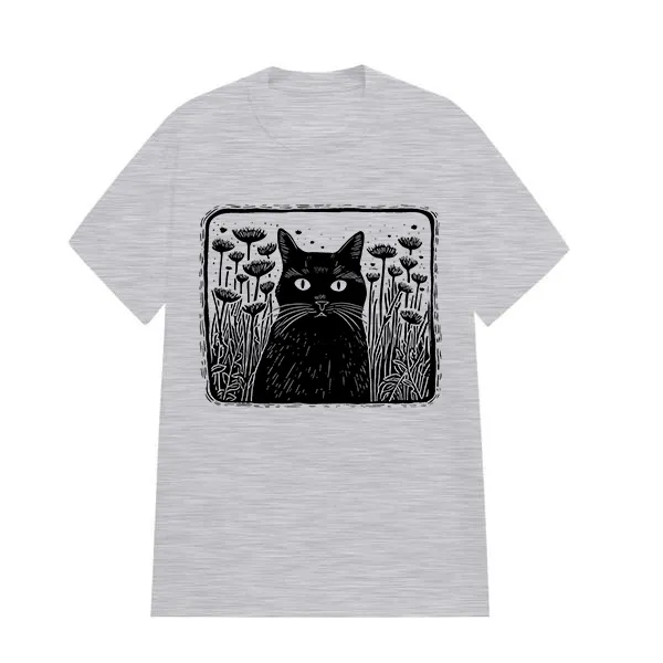 CAT IN FOREST PATTERN PRINTED TEE