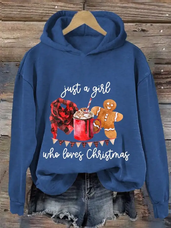 Women's Just A Girl Who Loves Christmas Print Casual Hooded