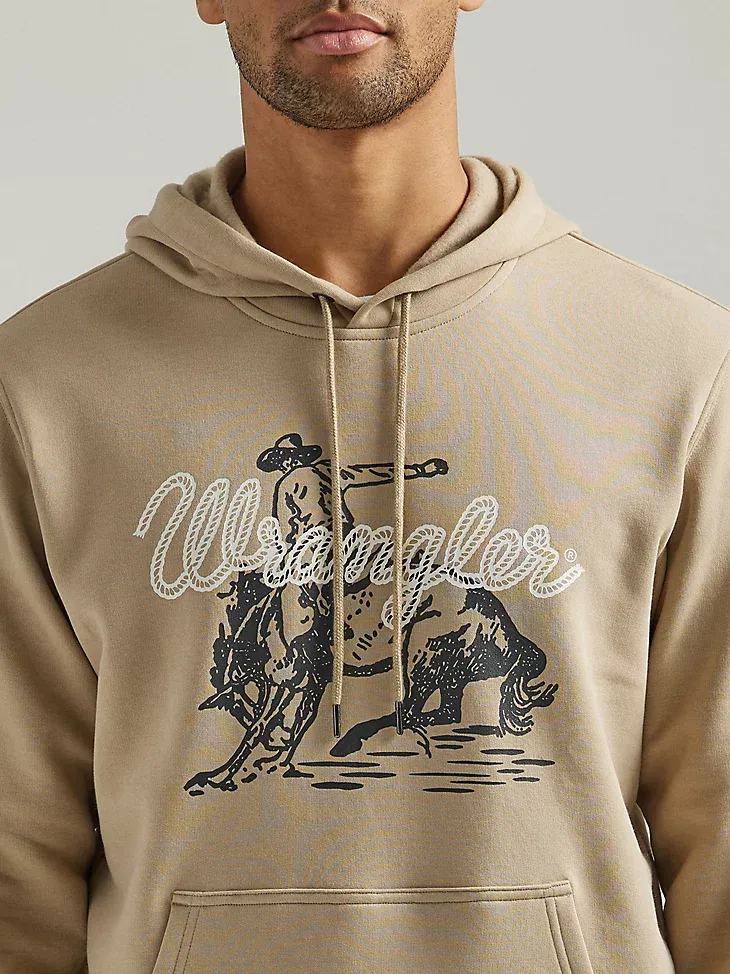 MEN'S WRANGLER COWBOY GRAPHIC PULLOVER HOODIE IN TRENCH COAT HEATHER