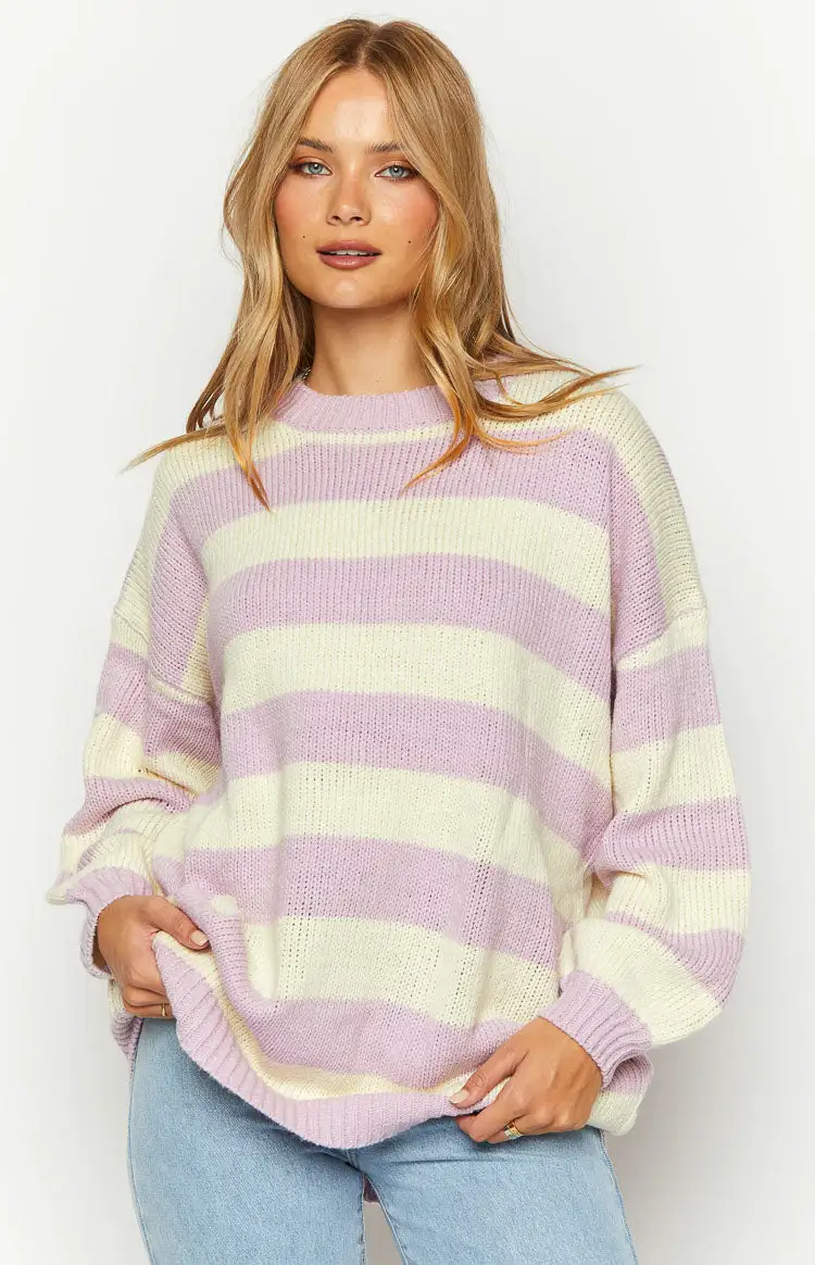 Snuggle Lilac Striped Oversized Striped Sweater