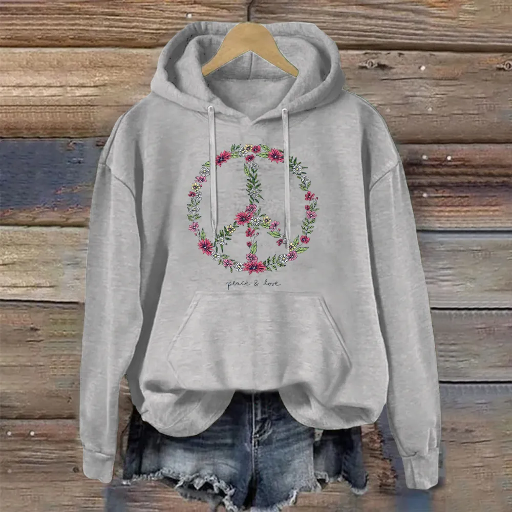 Wildflower Love Peace Sign Long Sleeve Boxy Crusher Hoodie