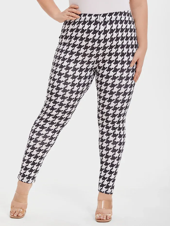 Houndstooth Print Skinny Pants