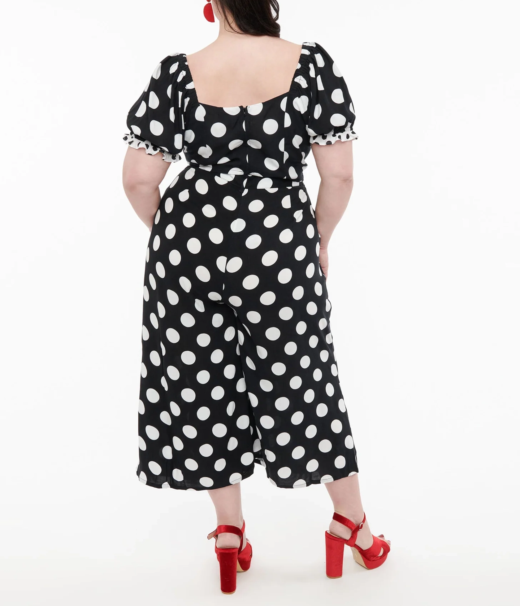 Hell Bunny Plus Size 1960s Black & White Polka Dot Cropped Trousers