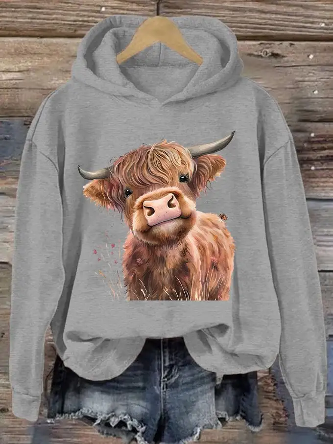 🔥Buy 3 Get 10% Off🔥🔥Buy 3 Get 10% Off🔥Women's Western F Highland Cow Printed Hooded Sweatshirt