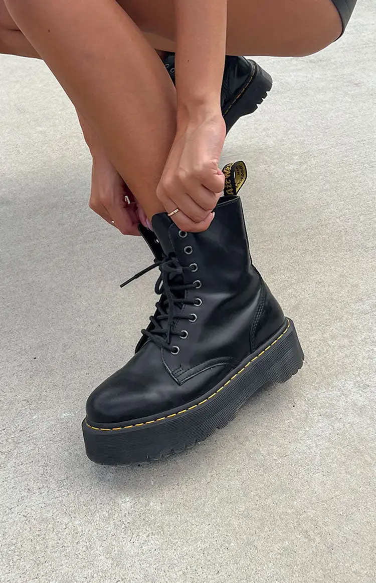 Dr. Martens Jadon 8 Eye Boot Black Polish Smooth