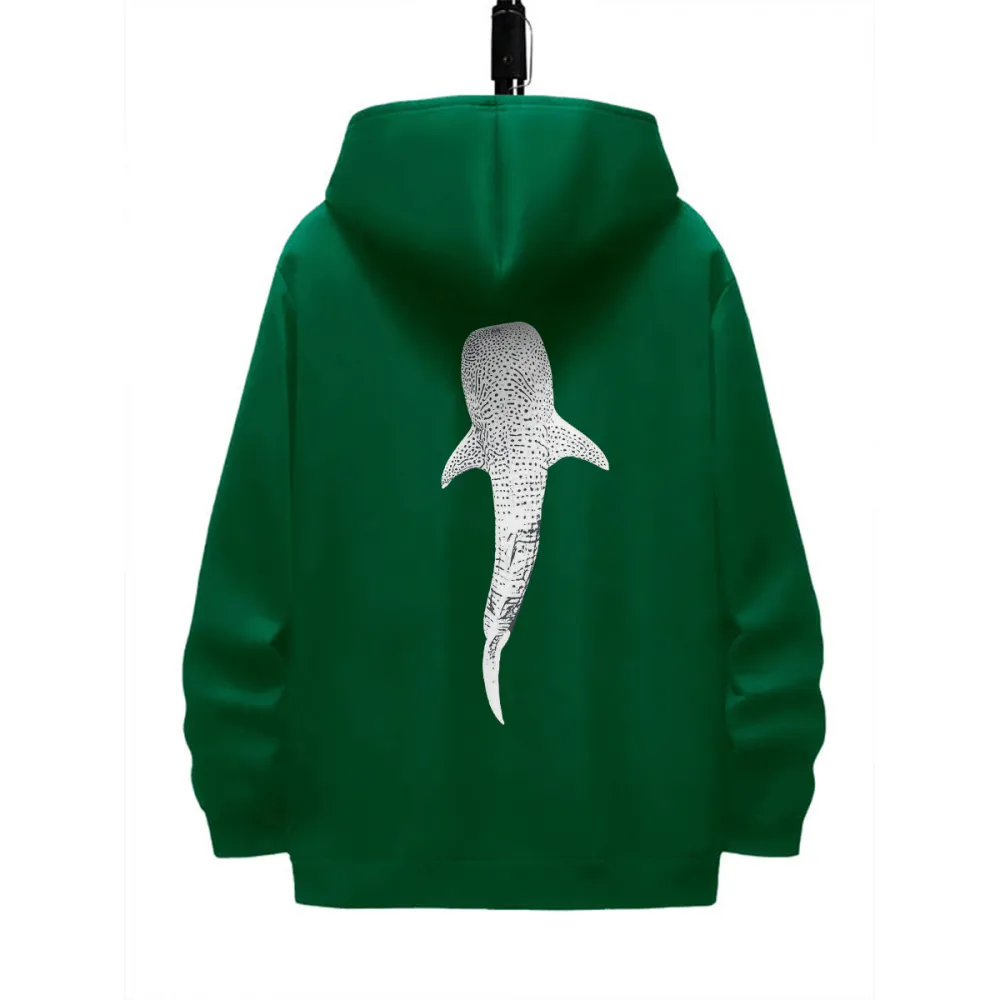 OCEAN WHALE PATTERN PRINTED HOODIE