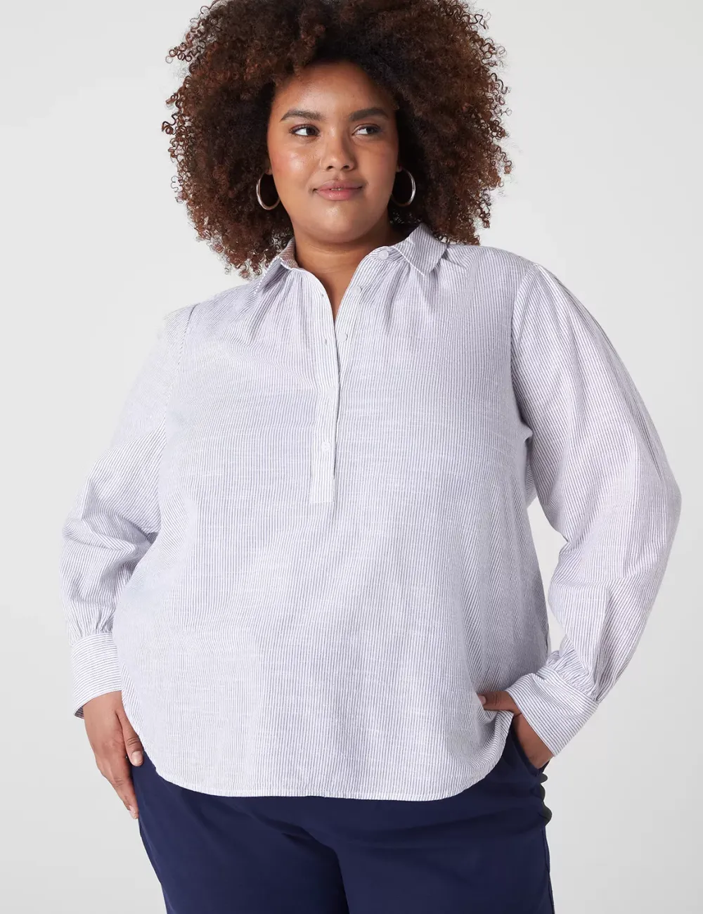 Long-Sleeve Button Popover Top