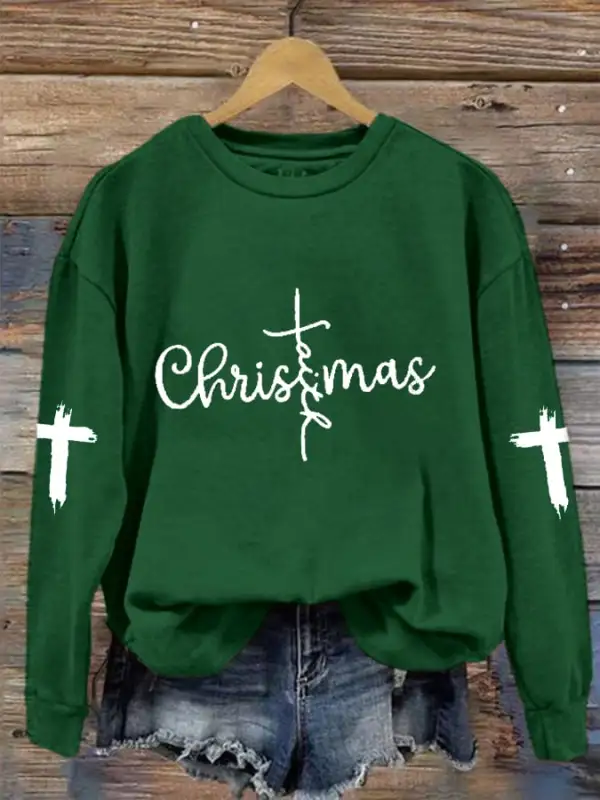 Women's Christmas Faith CRoss Print Crew Neck Sweatshirt