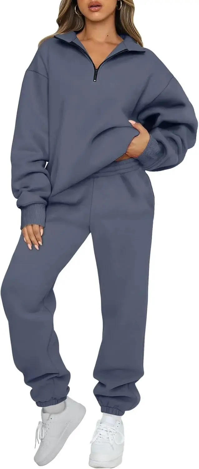 2 Piece Sweatsuits Long Sleeve Half Zip Pullover and Baggy Sweatpants