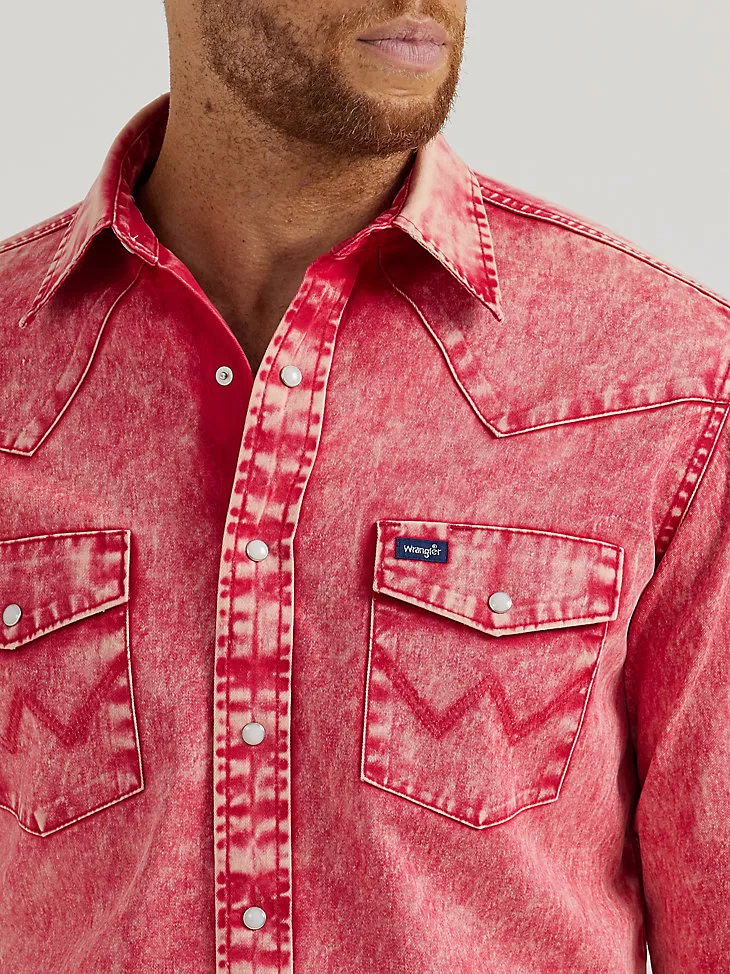 VINTAGE-INSPIRED WESTERN SNAP WORKSHIRT IN RED BURN