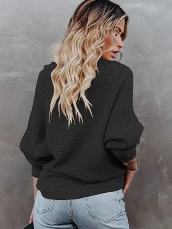 Long Sleeves Solid Color Lapel V-Neck Sweater Tops