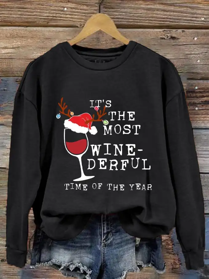 Women's Christmas It's The Most Wine-derful Time of The Year Printed Sweatshirt