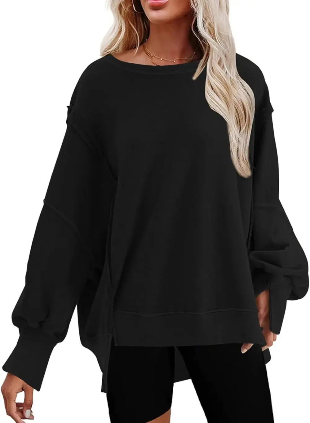 Oversized Reverse Seam Sweatshirt Long Sleeve Crewneck Pullover