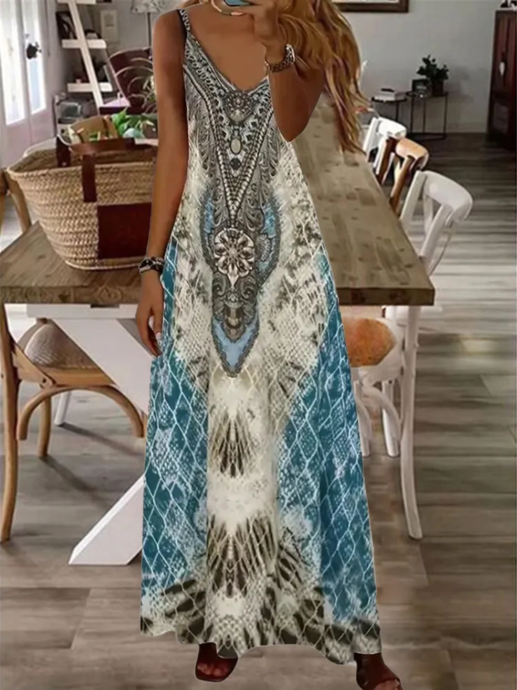 Ethnic Pattern Print Women's Halter Long Dress