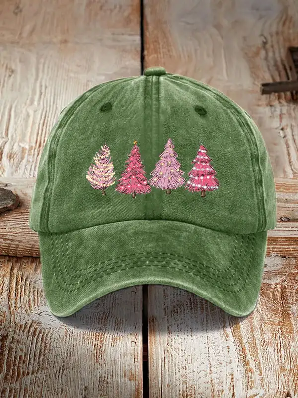 Pink Christmas tree print unisex hat