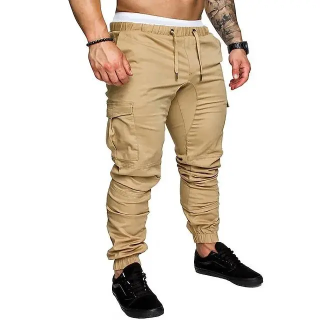 Men's Cargo Pants Cargo Trousers Trousers Drawstring Elastic Waist Solid Color Full Length Casual Daily Cotton 100% Cotton Streetwear Basic Black White