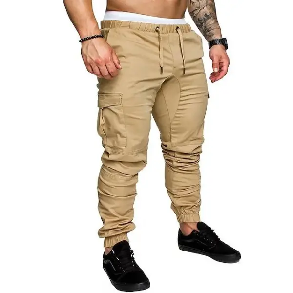 Men's Cargo Pants Cargo Trousers Trousers Drawstring Elastic Waist Solid Color Full Length Casual Daily Cotton 100% Cotton Streetwear Basic Black White